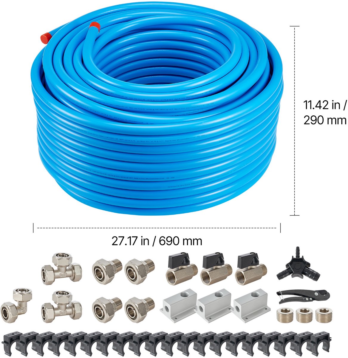 Perslucht leidingsysteem - HDPE-aluminium leidingkit - 91,44 m x 19,05 mm - Lekvrij - Drukbestendig - Eenvoudige montage - Voor luchtcompressor - Voor garage en werkplaats - Blauw – foto 2