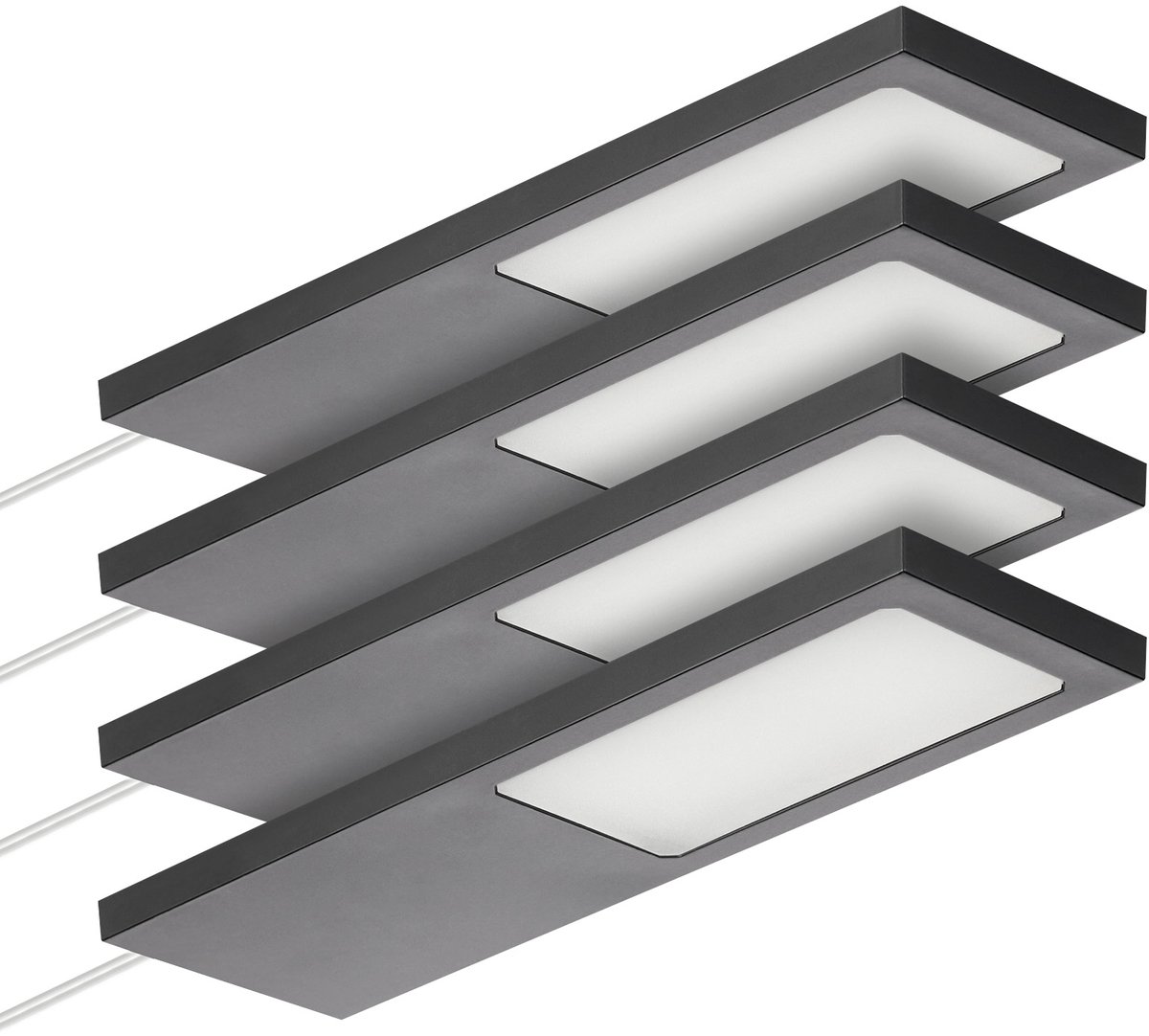 SOTECH set van 4 LED-meubellampen GIULIA II zonder sensor zwart, 2700K warm wit incl. transformator & verdeler Onderkastverlichting