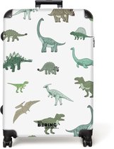 NoBoringSuitcases.com® - Grande valise - Valise de voyage légère - Dino - Vert - Garçons - Dinosaurus - Blauw - Valise à 4 roues - Grande valise XL - 98 litres de bagages