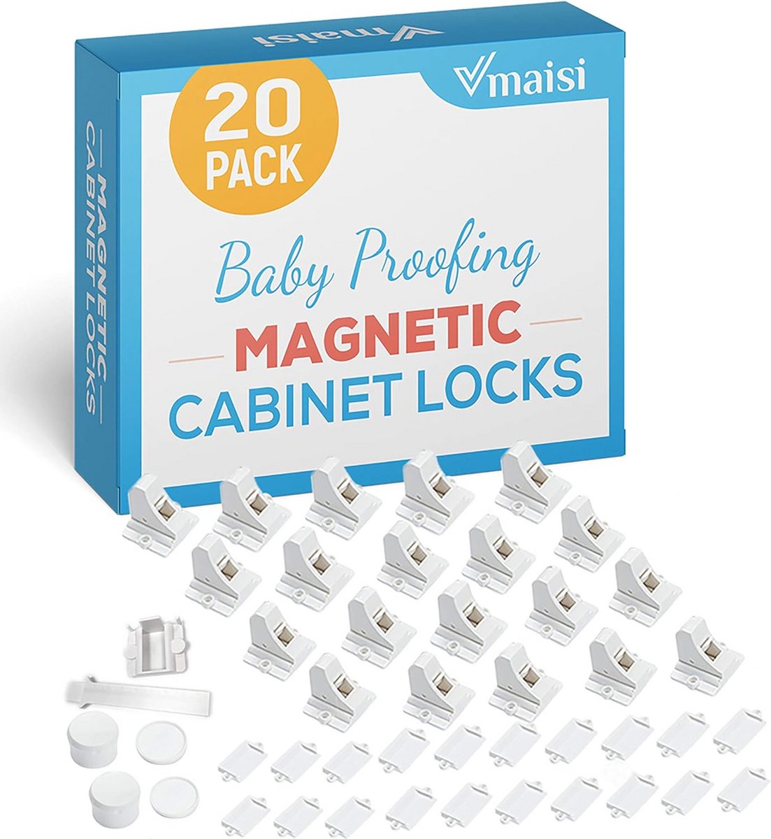 Image of 20 Pack Magnetische Kastsloten voor Babybeveiliging - Eenvoudige Installatie met Lijm