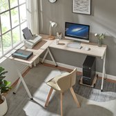 Bol.com Bureau Tarielarg L-vorm met pc-standaard 158x120x75 cm wit en eikenkleurig [en.casa] aanbieding