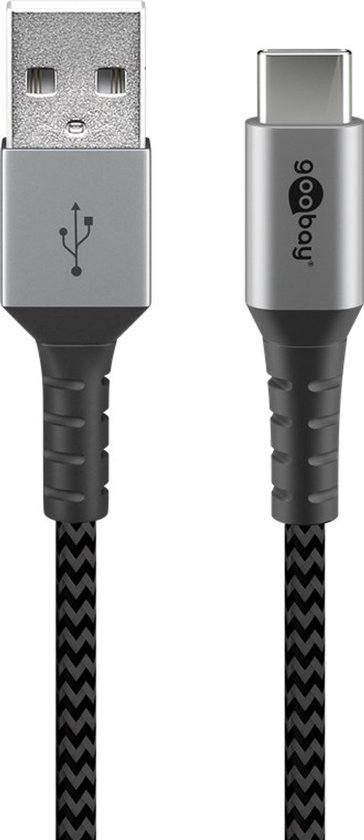 Câble textile Goobay USB-C™ vers USB-A avec fiches métalliques (Gris sidéral / Argent) 1 m