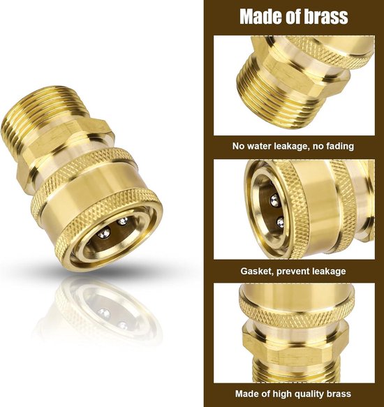 NUZAMAS Hogedrukreiniger Connector M22 Draad naar 3/8', Binnenspeld 14mm, Quick Connector Messing Interne Draad Slang Pijp Aansluitdelen