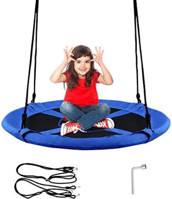 COSTWAY Hangschommel, boomschommel, nestschommel, kinderschommel, ronde schommel, 100-160 cm touw, schotelschommel, 150 kg draagkracht, boomschommel, outdoor (blauw