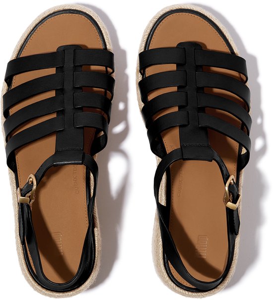 Espadrilles à plateforme FitFlop . Sandales compensées style pêcheur en cuir NOIR - Taille 39