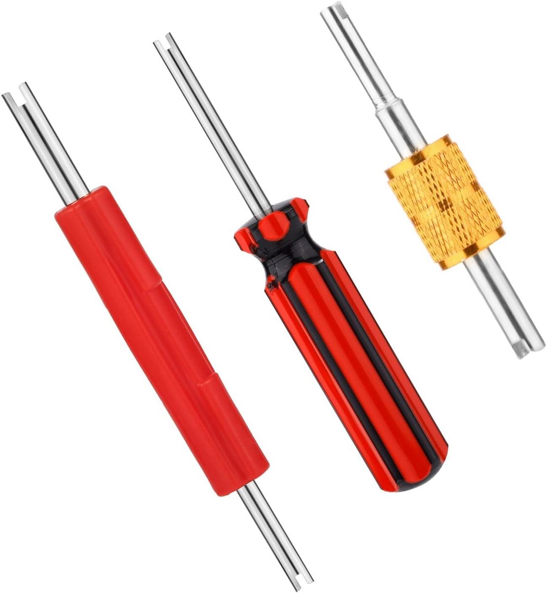Allecto Plus - Ventielsleutelgereedschap voor Enkele en Dubbele Kop - A/C Ventielkerntrekker - Airconditioning Reparatiegereedschap - Ventielkernverwijderaar voor Auto Fiets Camper Vrachtwagen - Set van 3stuks