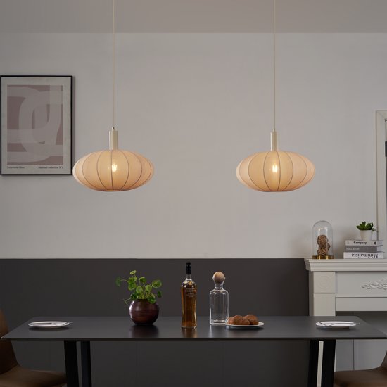 QAZQA bida - Suspension Japandi pour table à manger | dans la salle à manger - 2 lumières - L 127 cm - Beige - Salon | Chambre à coucher | Cuisine