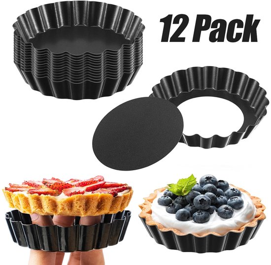 12 moules à quiche à fond amovible (Ø 8 cm) – Antiadhésifs et lavables au lave-vaisselle | Idéal pour les quiches, les Mini tartes et les pâtisseries du jour du Roi