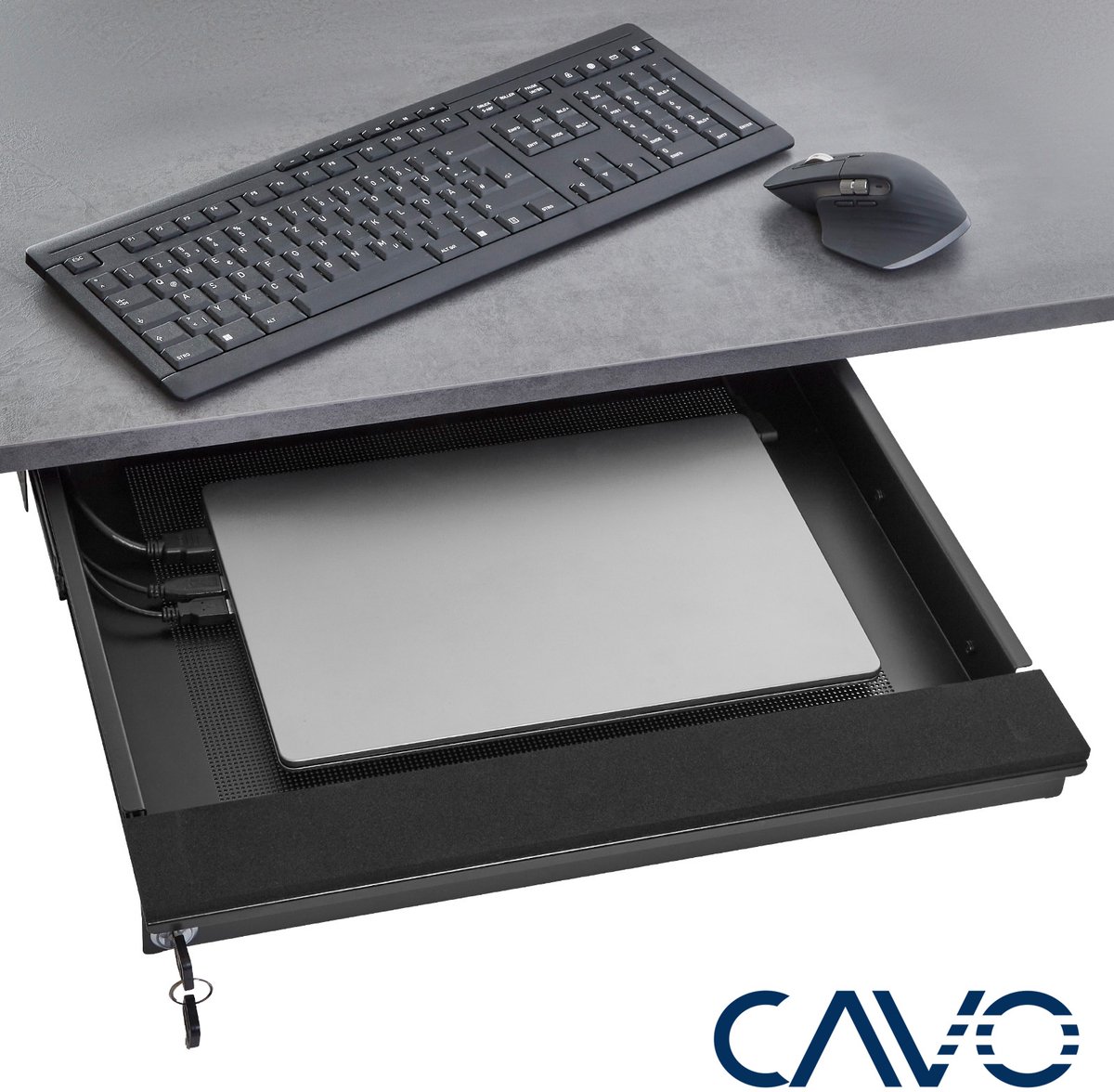 CAVO Laptop bureaulade afsluitbaar 480 x 446 x 55 mm zwart Bureaulade voor onderbouw van SOTECH thumbnail 5