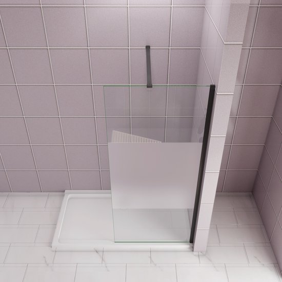 Italiaanse douchewand, mat zwart, met industriële stijl, 140 x 200 cm, gehard glas, YOREM