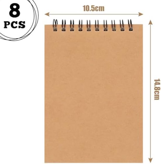 PolkaHome Notitieblok Set van 8, A6 Formaat, Blanco Pagina's, 80 Vellen per Blok, Spiraalgebonden, Wit - Ideaal voor School, Kantoor en Creatieve Projecten
