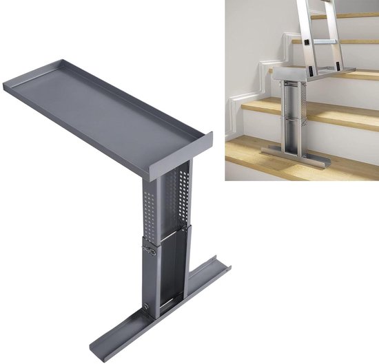 Ladder Stabilisator met Verstelbare Handgreep, Ladder Afstandhouders voor Beschilderen en Reinigen van Dakgoten, Grijs-Zilver
