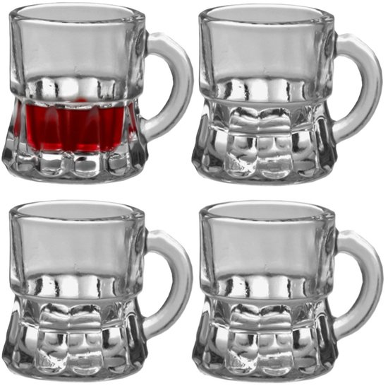 Shotglaasjes bierpul - 12x stuks - met handvat - 2cl - polycarbonaat kunststof - Oktoberfest bar - shotjes mini glazen