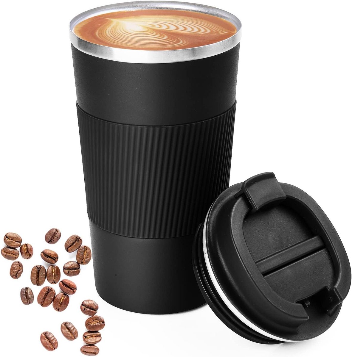 Allecto Premium - Travel Mug 500ml - Herbruikbare Koffiebeker - Vacuüm Geïsoleerde Koffiemok - Draagbaar met Lekvrije Deksel - Roestvrij Staal - Geschikt voor Warm/Koud Water en Thee - Zwart