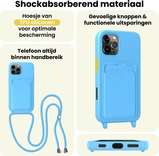 Étui pour iPhone 16 Pro avec cordon et porte- iPhone en Siliconen - Bleu clair - 2 Pro