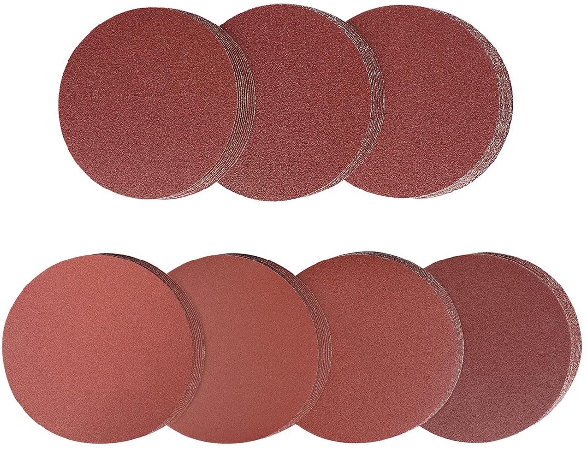 Allecto Premium - Schuurpapier 150mm Velcro - 40/60/80/100/120/240/400 Grit - Schuurschijven 150mm Velcro - Voor Orbitale Schuurmachine - 70 Stuks