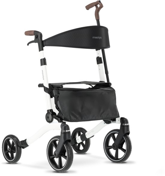 Mooiys Luxe Rollator - opvouwbaar - zitfunctie - voor binnen en buiten - Rugleuning en wandelstok houder - Wit