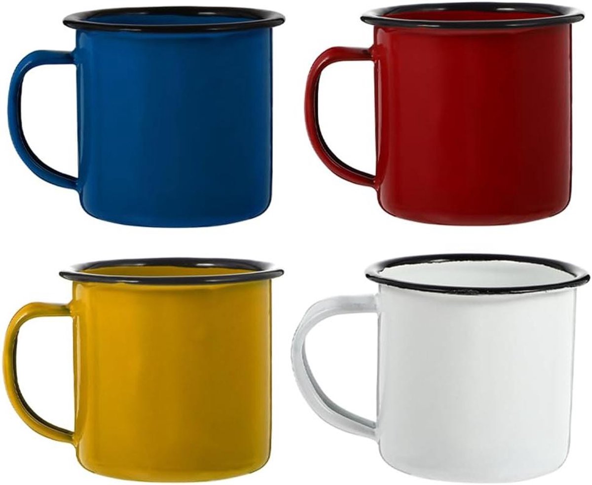 Set van 4 retro drinkbekers van geëmailleerd metaal - Antieke kopjes - Melkbekers - Theekoppen - Concentratie email reisbeker