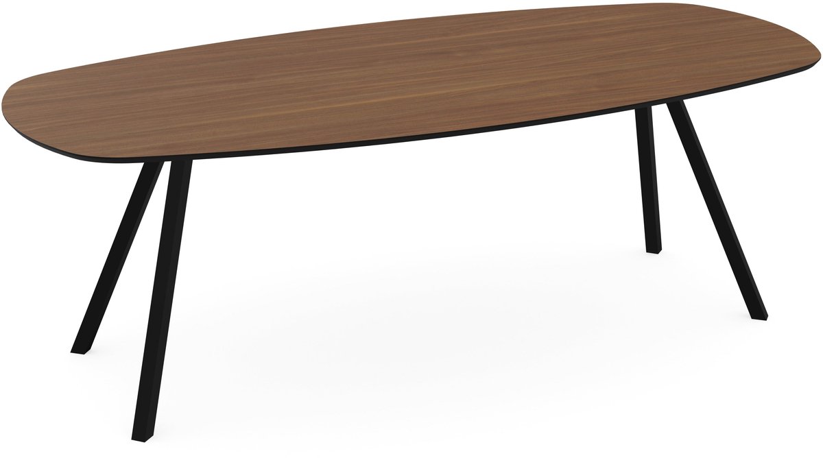 Melamine eettafel noten - Deens ovaal met schuin zwart onderstel - eiken tafel 160 x 80 cm