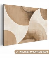Canvas schilderij 60x40 cm - Exclusieve wanddecoratie Retro - Geometrische lagen - Aardetinten - Muurdecoratie woonkamer - Slaapkamer decoratie - Kamer accessoires - Schilderijen op canvas