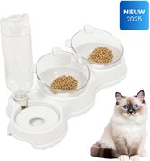 Dubbele Voerbak Kat – Automatische Waterdispenser – Katten voerbak – Voerbak Kat Dubbel - 2 katten – Ergonomisch - Eetbak kat dubbel - drinkbak kat - Wit