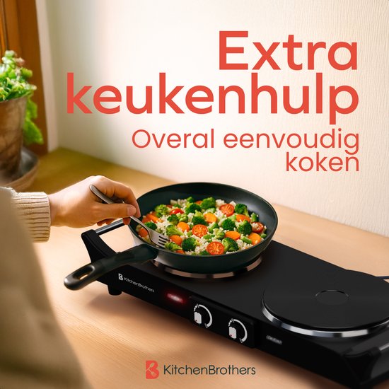 KitchenBrothers Elektrische Kookplaat - 2 Pits - 2500W - Zwart