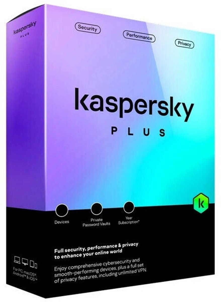 Kaspersky Plus - 5 Apparaten - 1 Jaar (Opvolger van Kaspersky Internet Security)