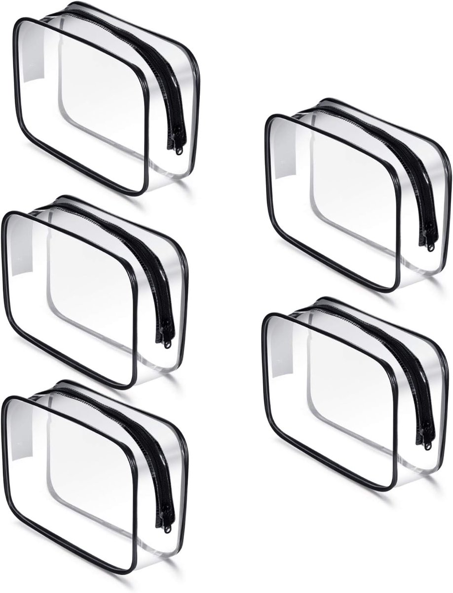 Doorzichtige make-uptas voor op reis - Set van 5 met rits - Airport security vloeistoffen tas - Transparant - Klein formaat 18 cm x 12 cm