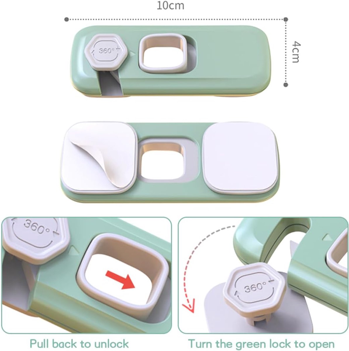 Kinderslot kastjes - Lade Slot - Koelkast Slot - Veiligheidssloten voor baby's - Zelfklevend kinderslot - Kinderslot - Zonder boren - Veiligheidsslot - Baby Slot - Kinder Beveiliging - Kinderveiligheid Kastdeuren - 2 Stuks - Groen en lichtgrijs – foto 5