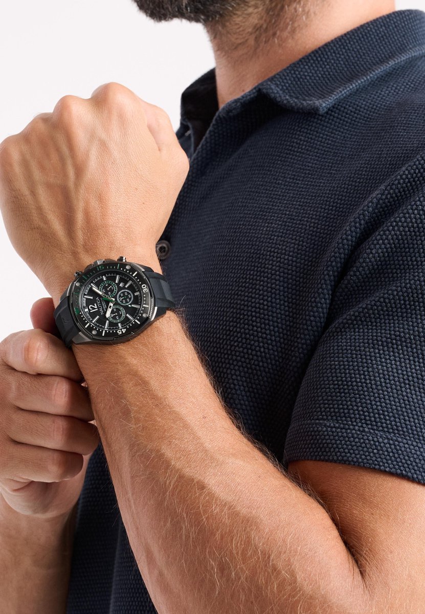 Nautica Nct Bluesail Quartz Chronograaf Horloge Zwart Kast: 100% Roestvrij Staal. Armband: 100% Siliconen 46 NAPBSS502, NAPBSS503
