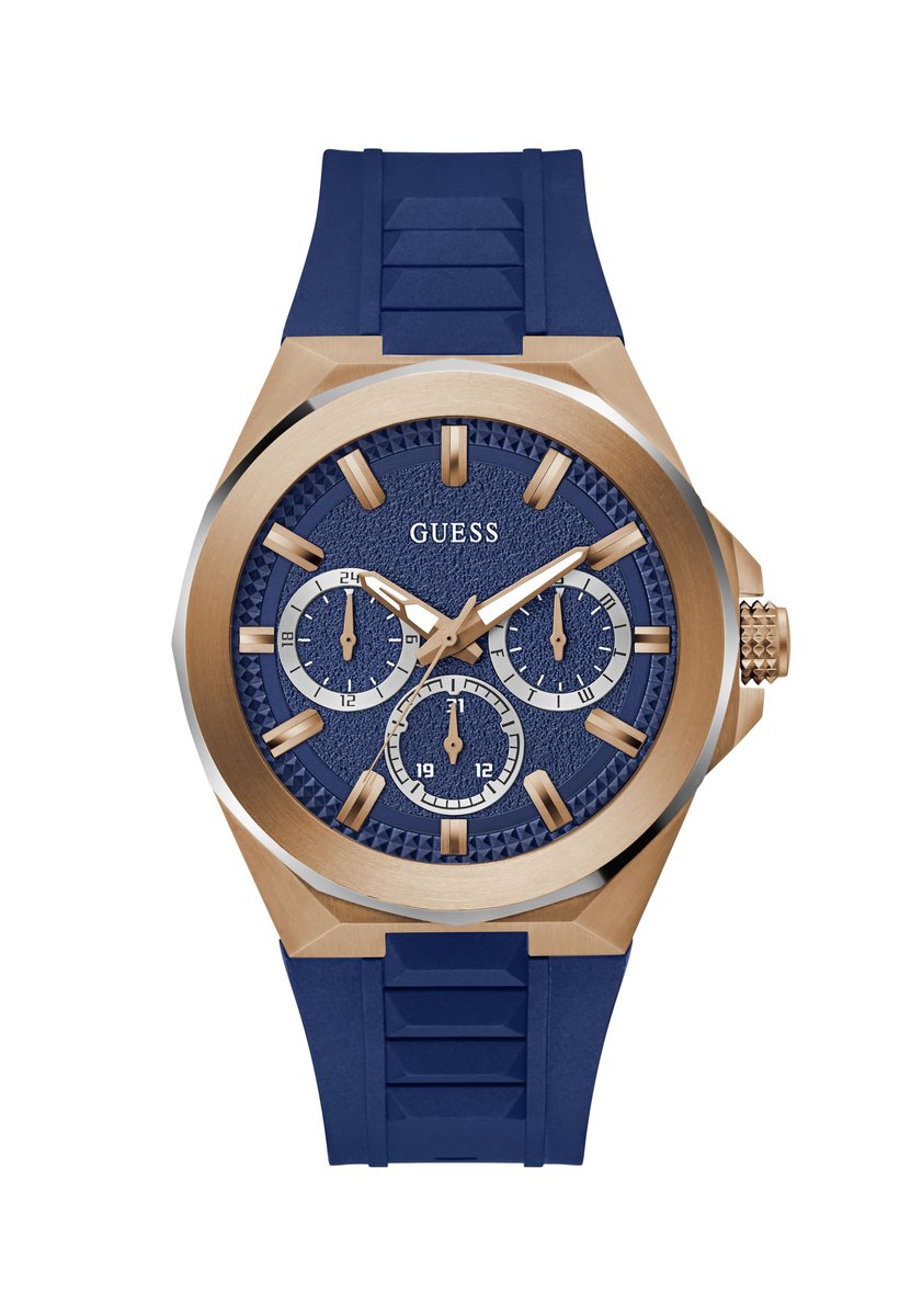 Guess Dashboard Quartz Analoog Analoog Horloge Blue Kast 100%: Gerecycled Staal | Armband 100%: Siliconen 46 mm GW0799G2