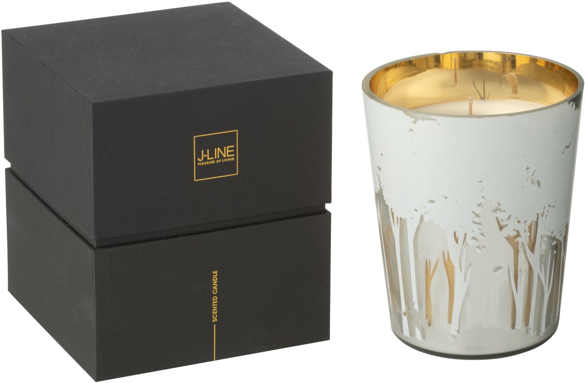 J-Line geurkaars Noa Bos - Ayra - glas - wit/goud - medium - 68U