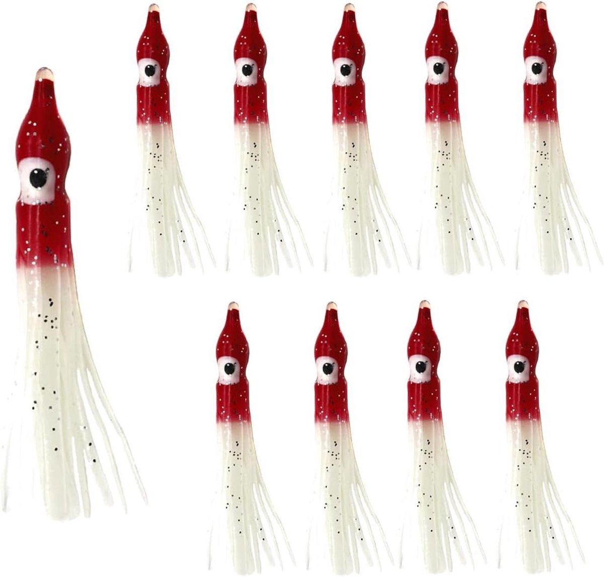 JGS Premium - Luminous Octopus Slepen Aas 9 cm x 10 stuks - zachte rubberen inktvis aas voor baars en forel - zout water en zoetwater geschikt