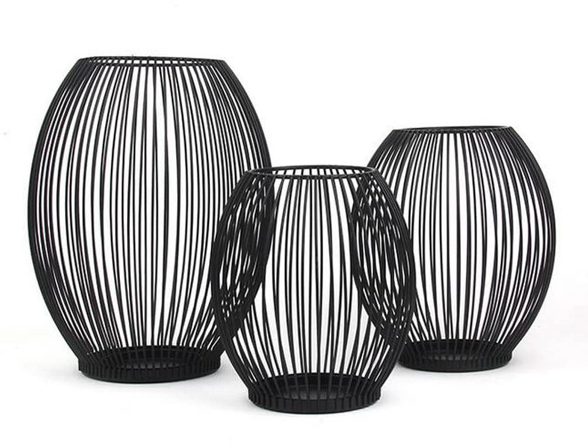 Ibenzoa Creatieve set van 3 metalen kandelaars voor sfeervolle decoratie in huis en tuin Zwart