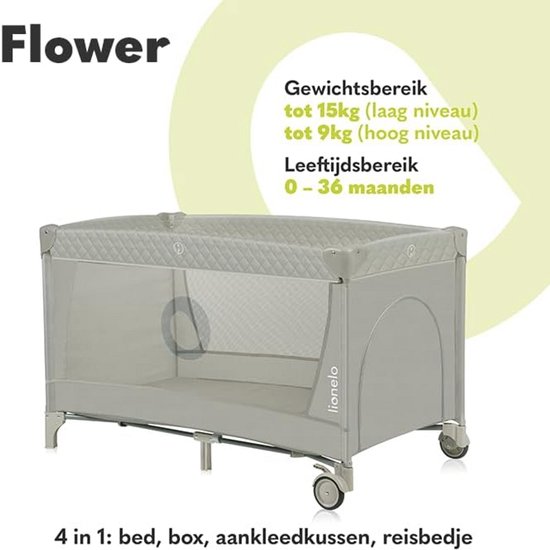 LIONELO Flower Campingbedje 2-in-1: Opvouwbaar Reisbedje & Ledikant met Matras, 2 Verstelbare Hoogtes, Verschoontafel met Organizer, Speelboog, Zij-ingang, Wielen, Draagtas Bamboe Swaddle, Roze