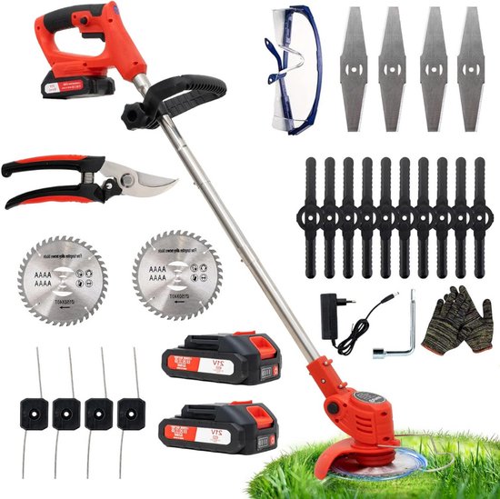 Foto: Onkruidborstel electrisch onkruidborstel machine voegenborstel bosmaaier set kantenmaaier onkruidverdelger grastrimmer met accu incl accu zaagbladen messen en oplader