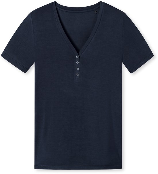 SCHIESSER Mix+Relax T-shirt - dames shirt korte mouw henley knoopsluiting blauw