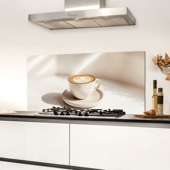 Spatscherm keuken 80x40 cm - Kookplaat achterwand Cappuccino - Schuim - Schotel - Beige - Muurbeschermer - Spatwand fornuis - Hoogwaardig aluminium