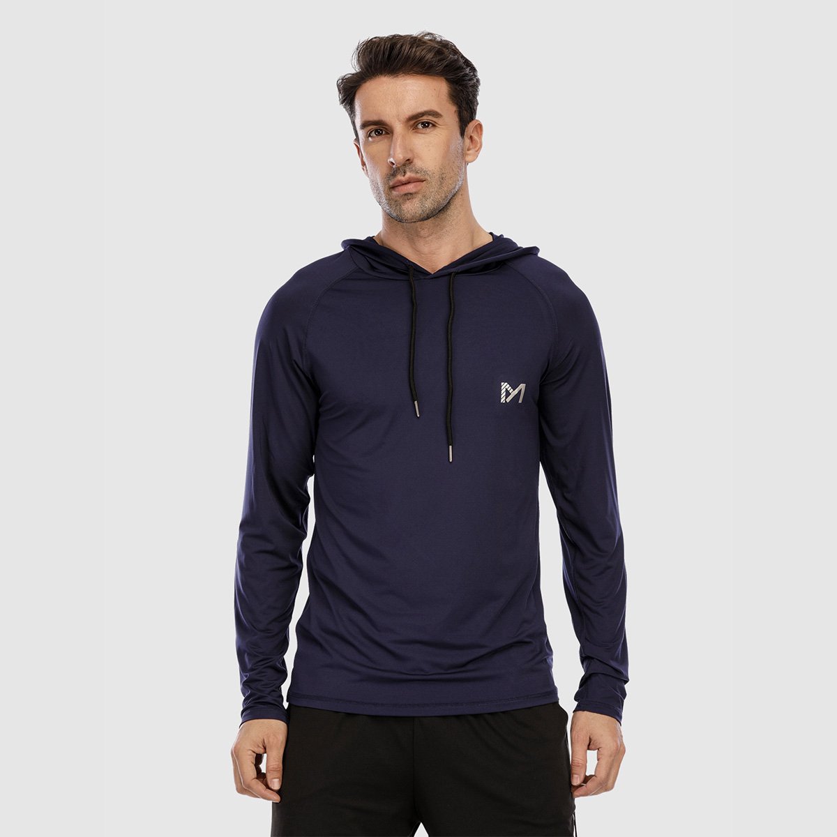 MEETYOO Heren Atletische Hooded Shirts Lange Mouw Workout Sport Hoodie Casual Hardloop T-shirt Snel Droog Pullover Top Sweatshirt-Blauw-XXL
