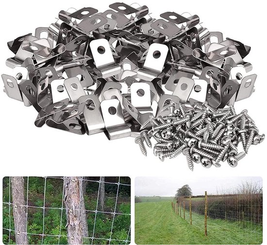 Serre-câble type R - Serre-câbles pour clôtures - Pour filets, clôtures, grillages, palissades - Gestion des fils - Serre-fils - Serre-câble type R Serre-fils avec 100 Vis - Serre-fils en acier inoxydable - 100 pièces 19 mm