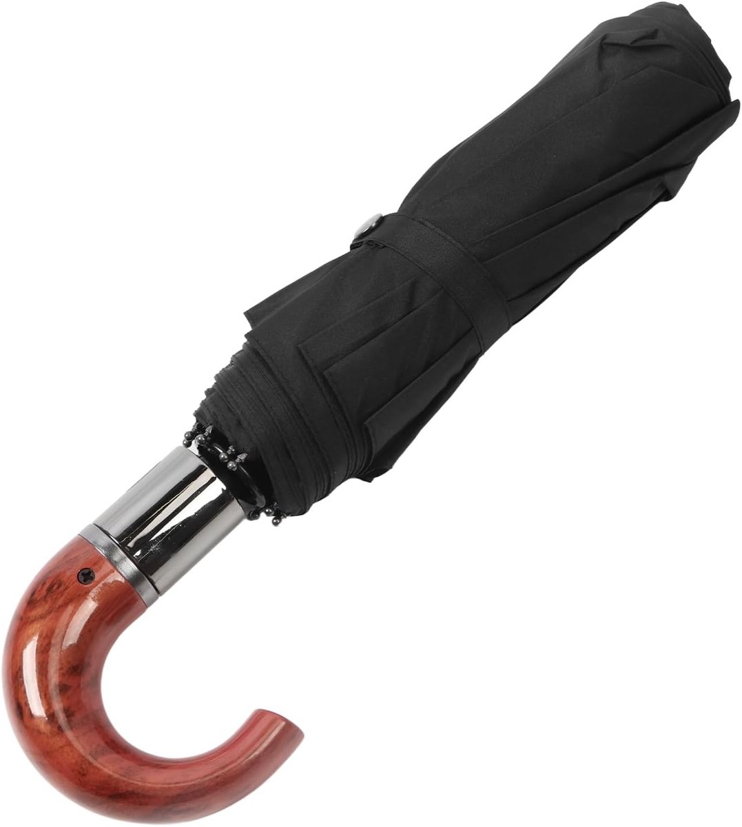 Windbestendige paraplu met 10 baleinen, UV-bescherming, automatisch openen/sluiten, houten handvat, draagbaar en opvouwbaar met gebogen handgreep – voor dames en heren, met luifelstof