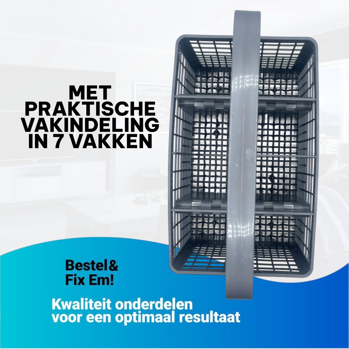 Fixem® Bestekmandje voor Vaatwasser - Stevige bodem structuur - Geschikt voor meerdere merken vaatwassers - Bestek korf - 21x22x13.5 cm - met inkepingen — afbeelding 5