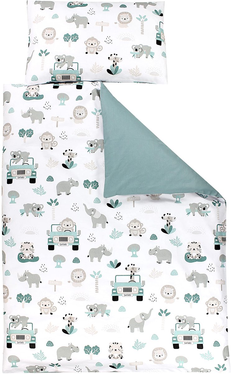 Ibenzoa Kinderbeddengoedset met kleurrijke patronen en omkeerbaar design , 2-delig groen