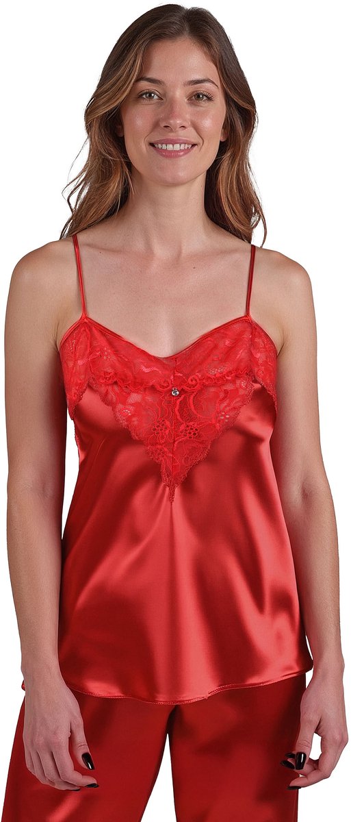 Vivisence Pyjama Set Satijn Verstelbare Bandjes Comfortabel Ideaal Voor Nachtkleding 2035, Rood,M