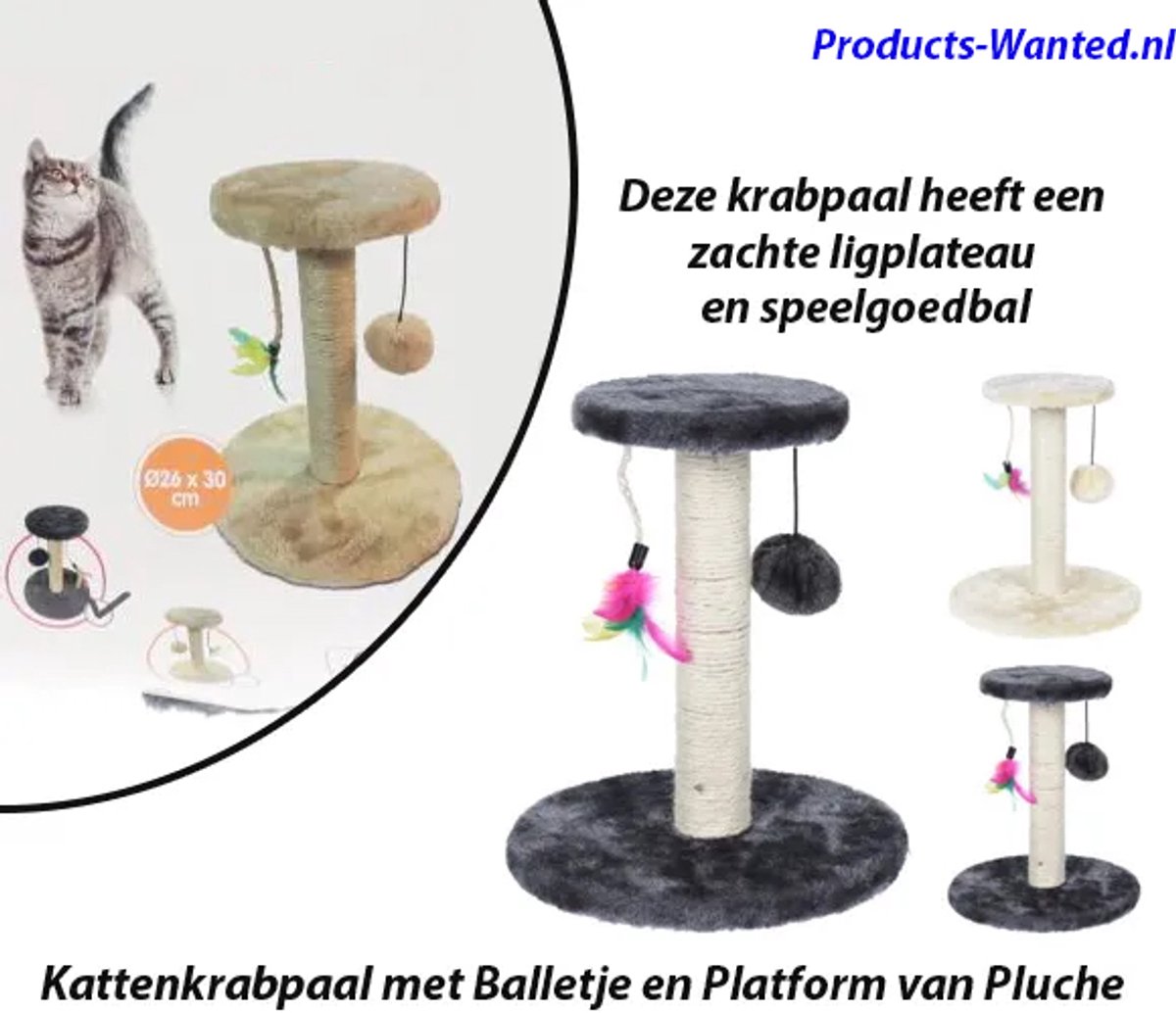 Kattenkrabpaal met Balletje en Platform van Pluche Kleur Beige