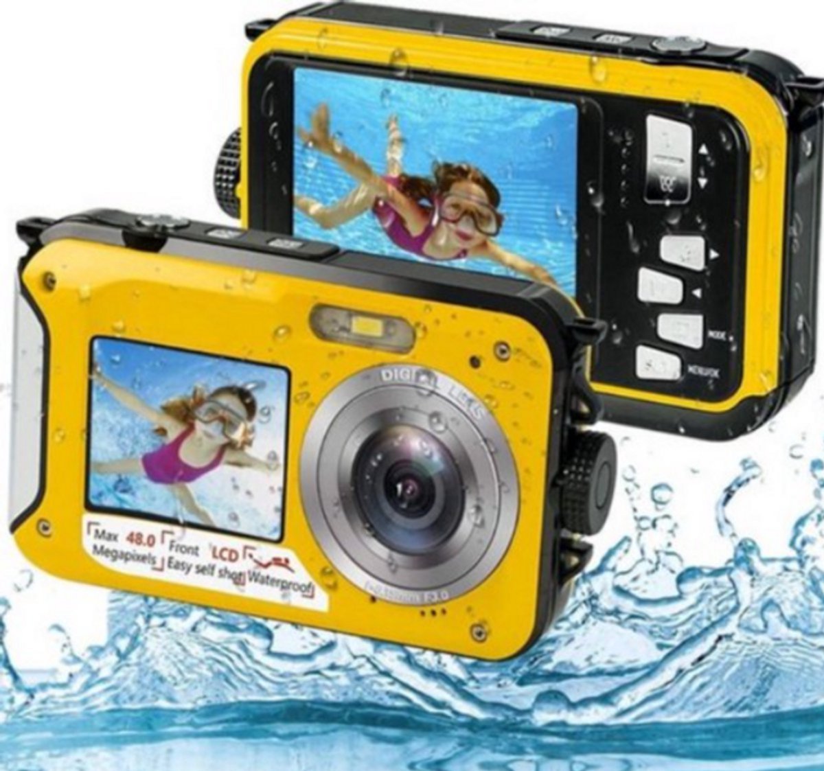 Zelfontspanner Onderwatercamera 16x Zoom Dual Screen -Waterdicht HD 2.7K 48MP Digitale Camera voor Snorkelen, Duiken en Video-opnames, Actiecamera