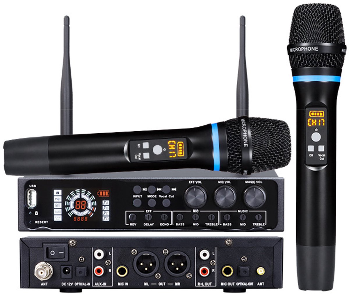 Alles-in-één draadloos microfoonsysteem met Bluetooth - Voor bruiloften, karaoke