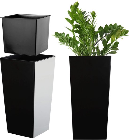 KADAX Bloempot, bloembak van kunststof, plantenbak voor bloemen, binnen en buiten, tuin, balkon, terras, huis, weerbestendig, rotan imitatie (36,5 cm hoog, crème