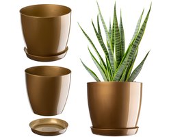Bloempot met Onderschotel - Plantenpot Sierpot - Binnenshuis Decoratie - Lichtgewicht Kunststof - Ø 20 cm - Goud