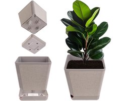 KADAX Decoratieve sierpot, kunststof bloempot, rechthoekige plantenpot met irrigatiesysteem, bloempot met zelfbewatering en waterreservoir (beige, 24 cm)